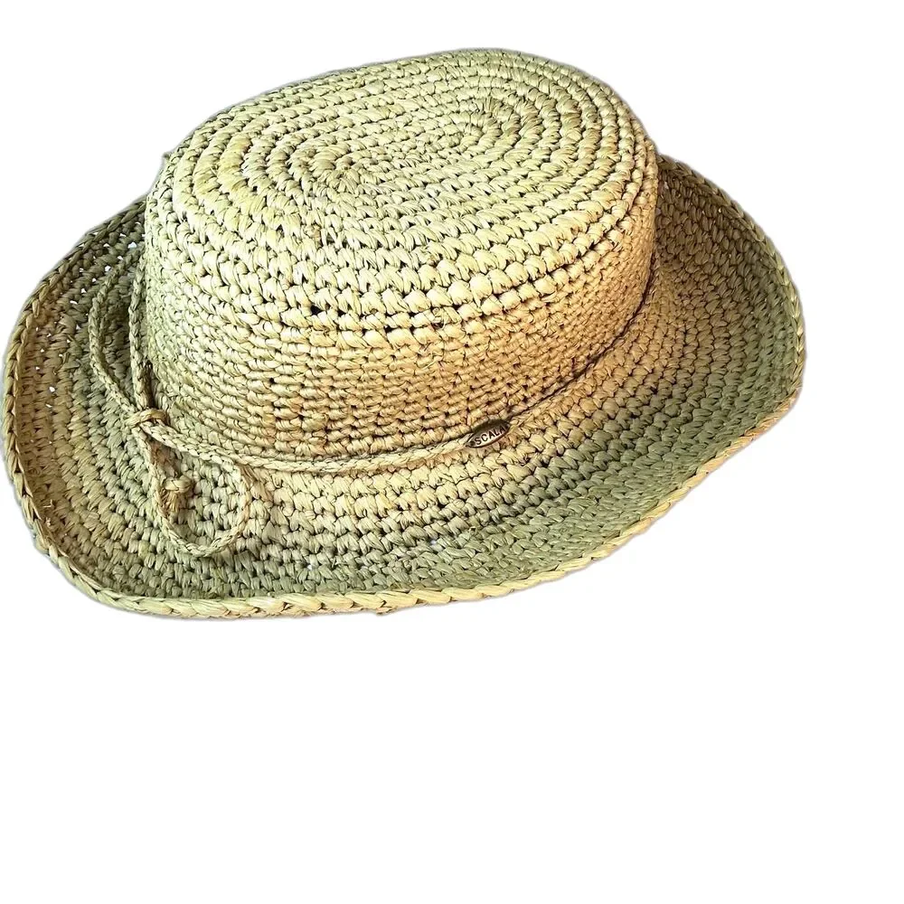 Scala Collection NWOT Women's Tan Crocheted Raffia Packable Straw Sunhat O/S